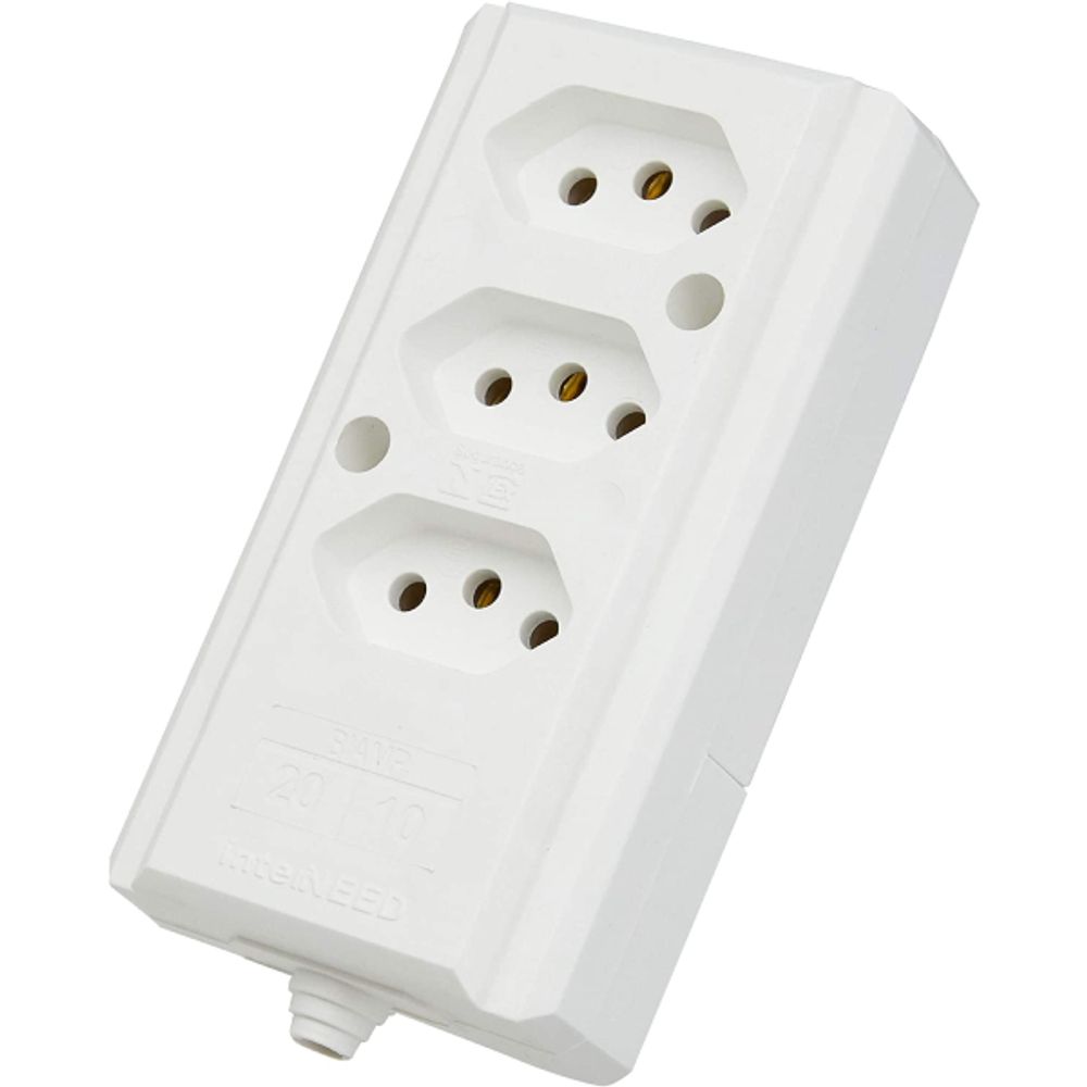 Tomada Barra Hercules Tripla 2P+T 20A Branca - Interneed 066477 - Eletropolo